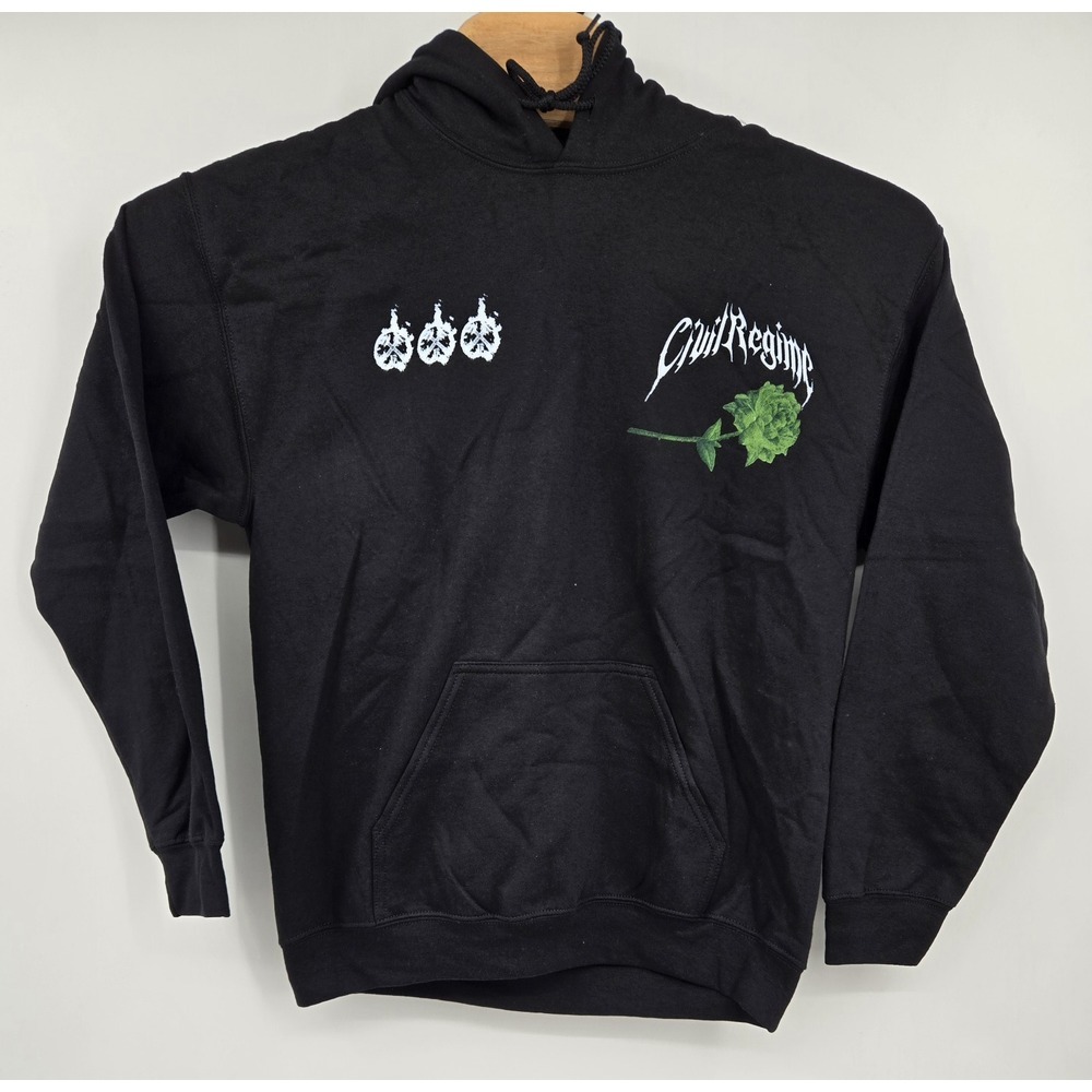 Civil Regime Pullover Hoodie Mens M Black Graphic Skull Kangaroo Pocket Sweater - Picture 3 of 6
